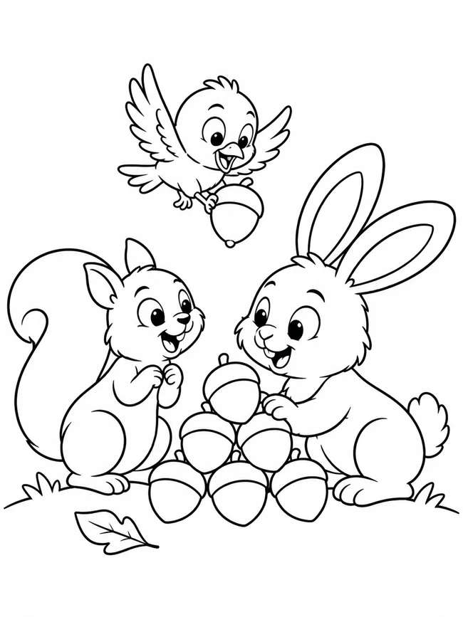 Preview of a black and white acorn coloring page, marked as coming soon