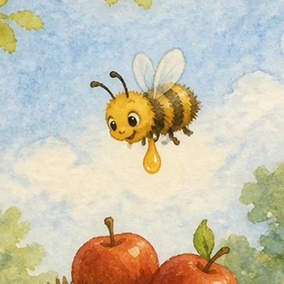 Buzz the bee flying above the picnic