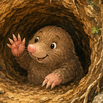 Mole waving from the tunnel on the Book 7 cover
