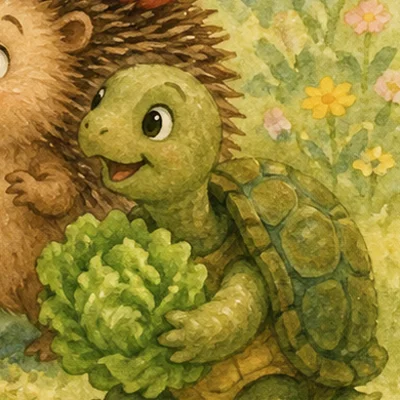 Tilly the turtle carrying lettuce